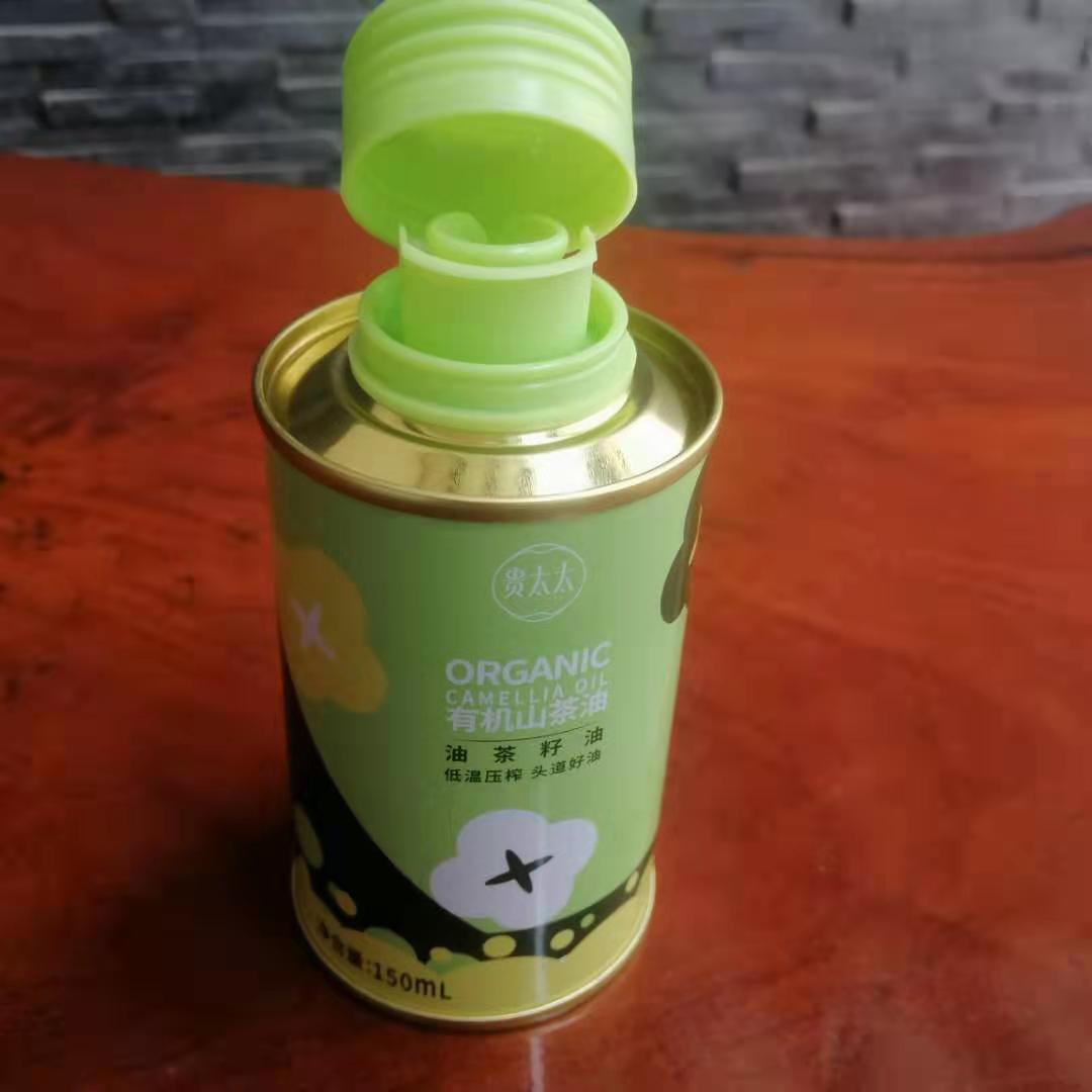 個(gè)性化茶油鐵罐，湖南山茶油圓形鐵瓶定制